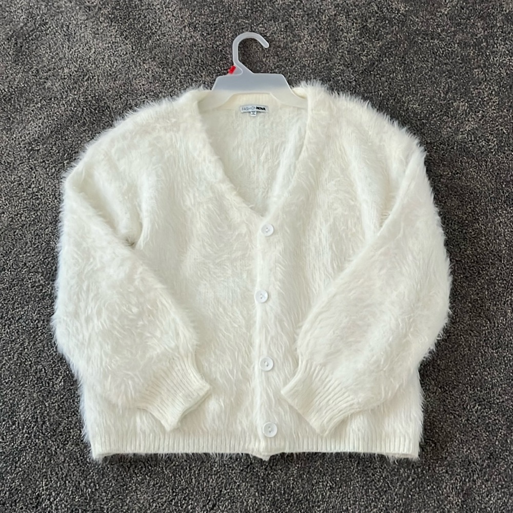 Fuzzy White Cardigan